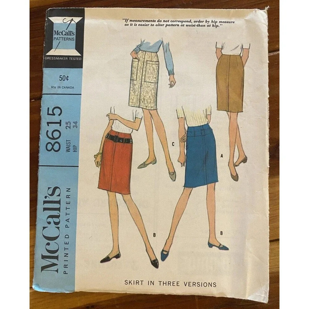 Vintage McCalls 1966 Pattern 8615 3 Version Skirt Uncut Sewing Pattern